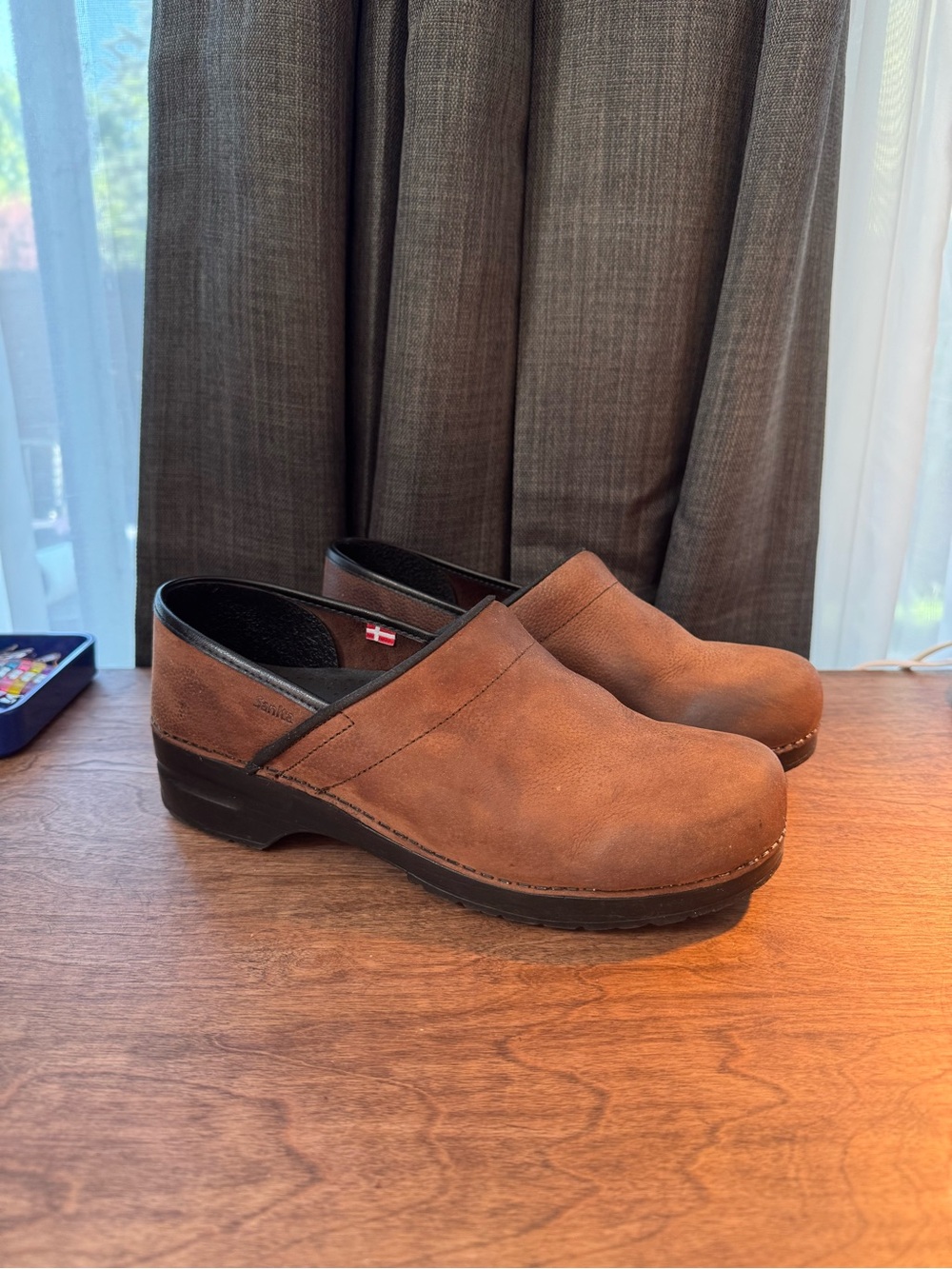 Sanita Brown Leather Professional Clog - Men's Slip-On Comfort EU 44